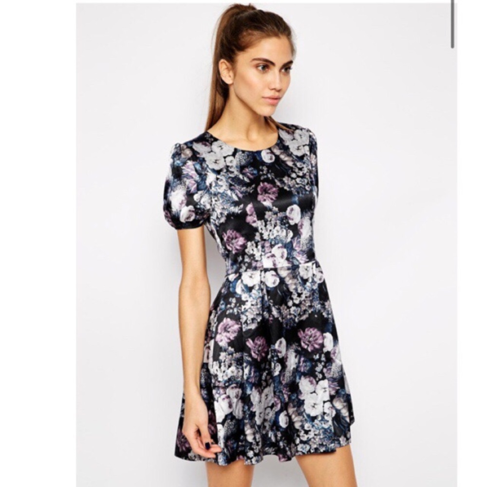 Satin mini dress floral print